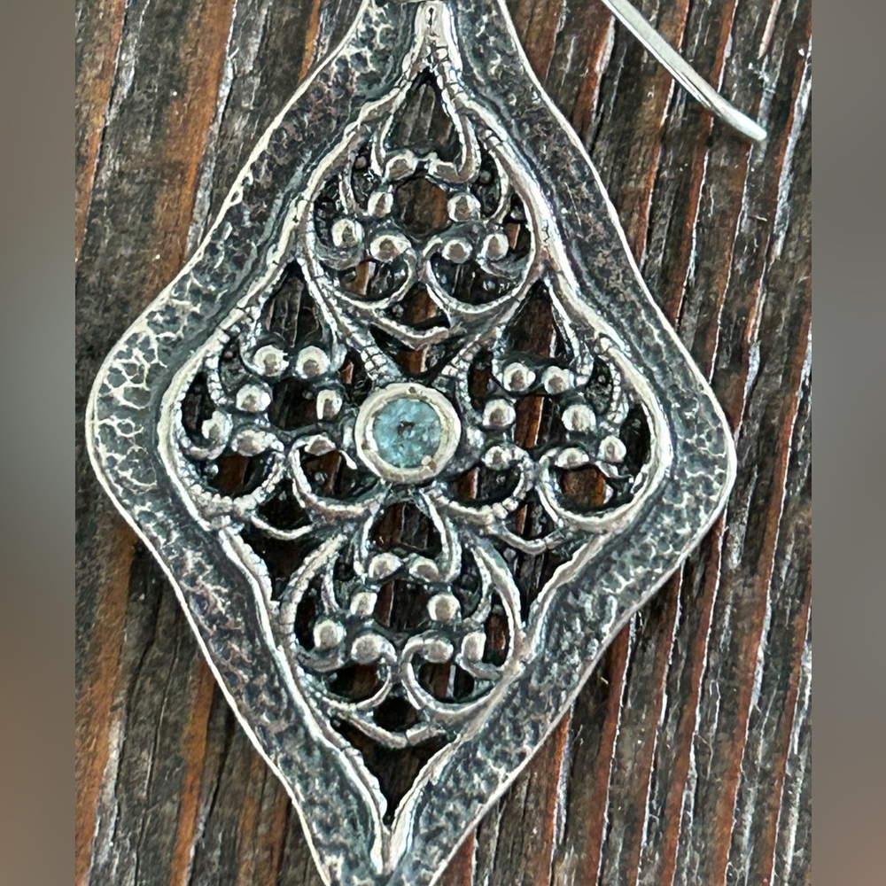 .925 Filigree & Blue Topaz Earrings - Picture 5 of 8